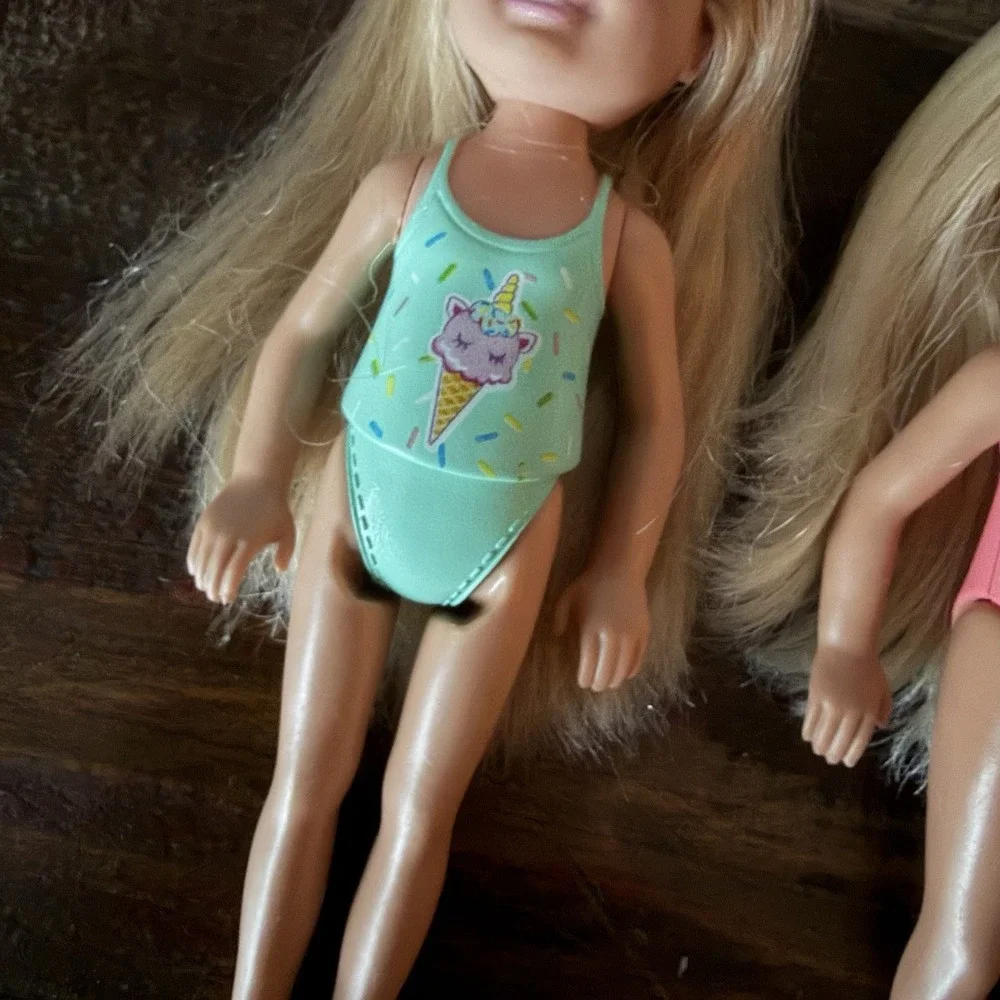 Mattel Barbie Club Chelsea Beach Dolls Lot Of 2 Mermaid Ice Cream Cone Suit 5.5